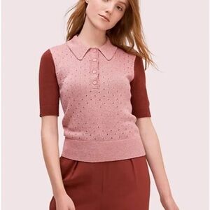 Pink and Maroon metallic short-sleeve sweater Kate Spade